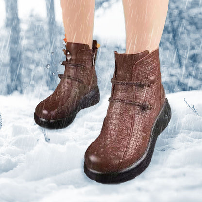 Women's Plush Lined PU Leather Platform Ankle Boots