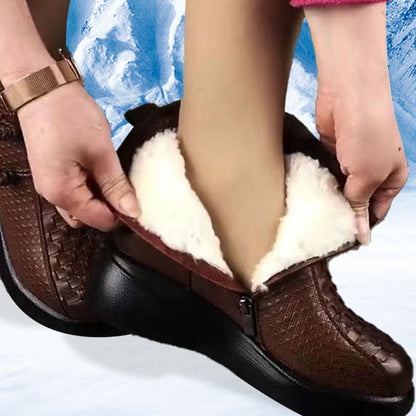 Women's Plush Lined PU Leather Platform Ankle Boots