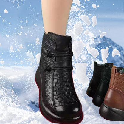 Women's Plush Lined PU Leather Platform Ankle Boots