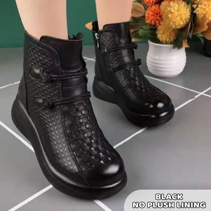 Women's Plush Lined PU Leather Platform Ankle Boots