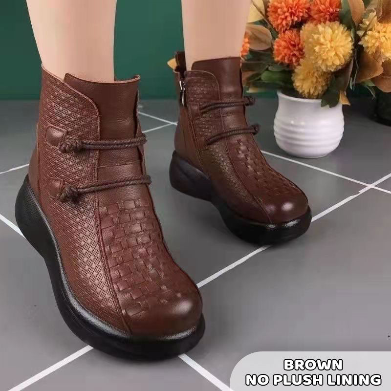 Women's Plush Lined PU Leather Platform Ankle Boots