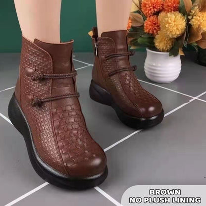 Women's Plush Lined PU Leather Platform Ankle Boots