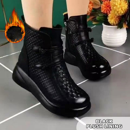 Women's Plush Lined PU Leather Platform Ankle Boots