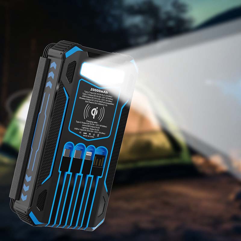 20000mAh Solar-Powered Outdoor Emergency Portable Power Bank with LED Flashlight