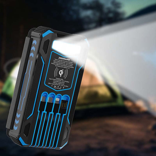 20000mAh Solar-Powered Outdoor Emergency Portable Power Bank with LED Flashlight