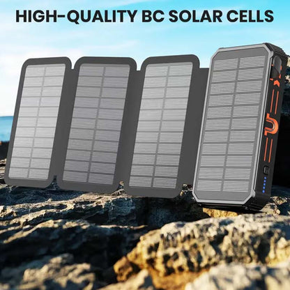 20000mAh Solar-Powered Outdoor Emergency Portable Power Bank with LED Flashlight