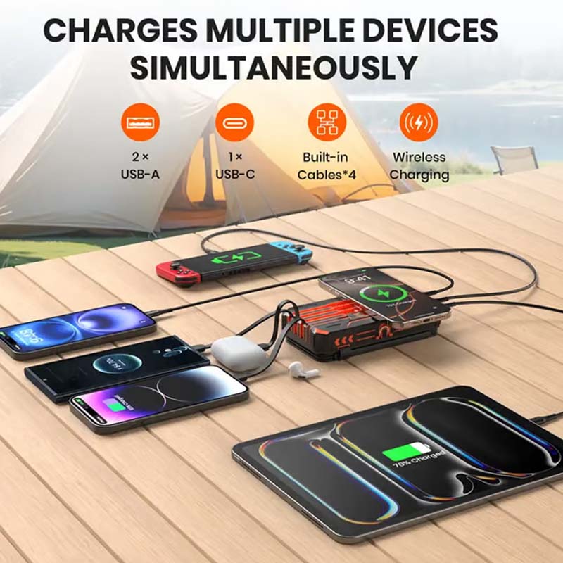 20000mAh Solar-Powered Outdoor Emergency Portable Power Bank with LED Flashlight