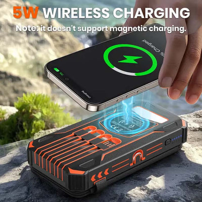 20000mAh Solar-Powered Outdoor Emergency Portable Power Bank with LED Flashlight