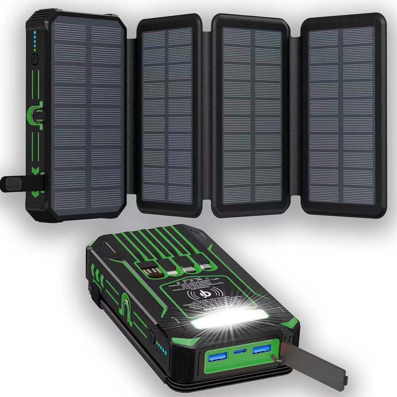 20000mAh Solar-Powered Outdoor Emergency Portable Power Bank with LED Flashlight