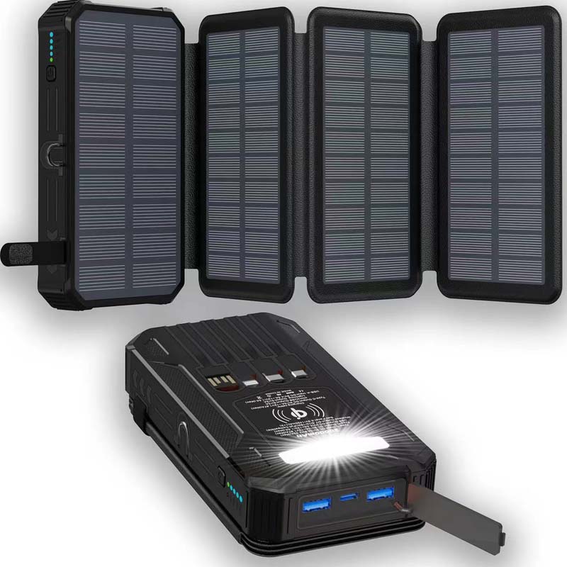 20000mAh Solar-Powered Outdoor Emergency Portable Power Bank with LED Flashlight