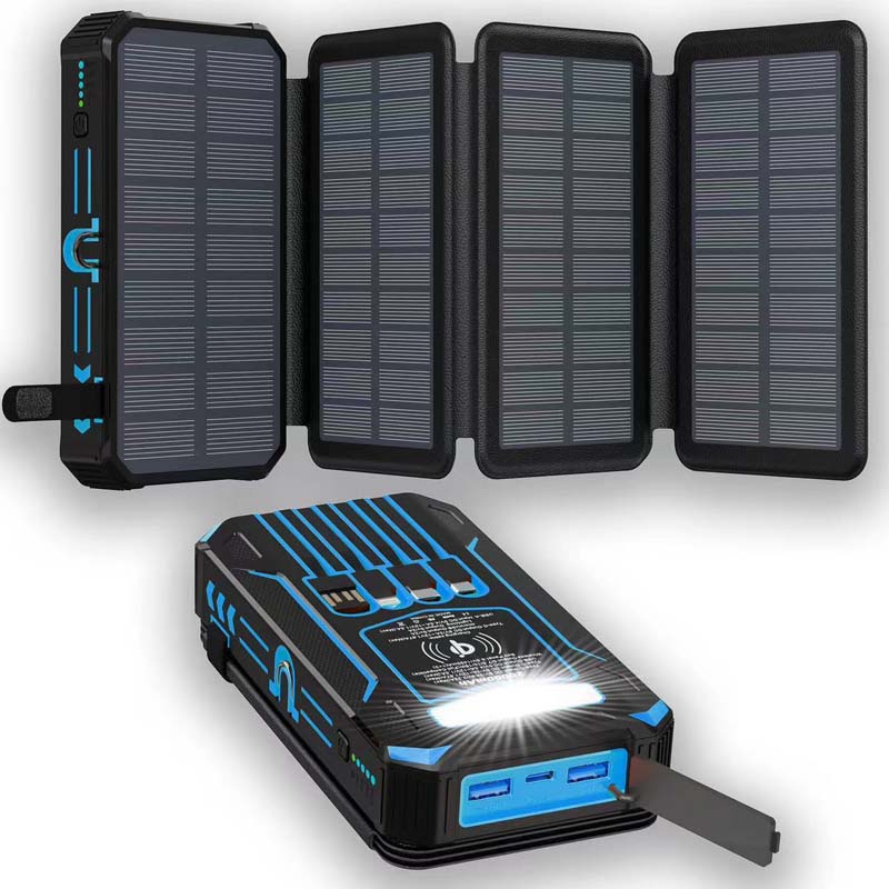 20000mAh Solar-Powered Outdoor Emergency Portable Power Bank with LED Flashlight