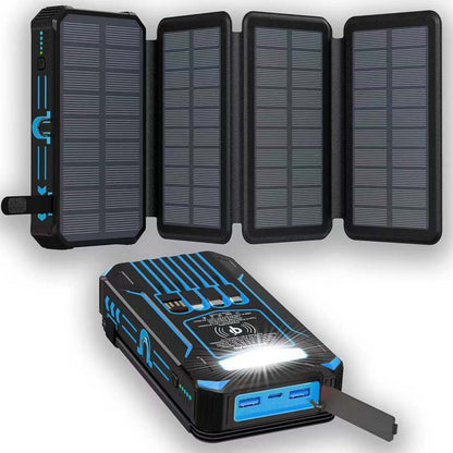 20000mAh Solar-Powered Outdoor Emergency Portable Power Bank with LED Flashlight