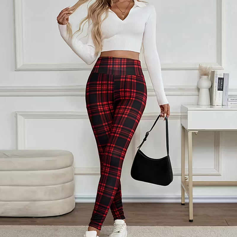 🔥Hot Sale Deals-High-Elasticity Slim Fit Warm Plaid Leggings for Women