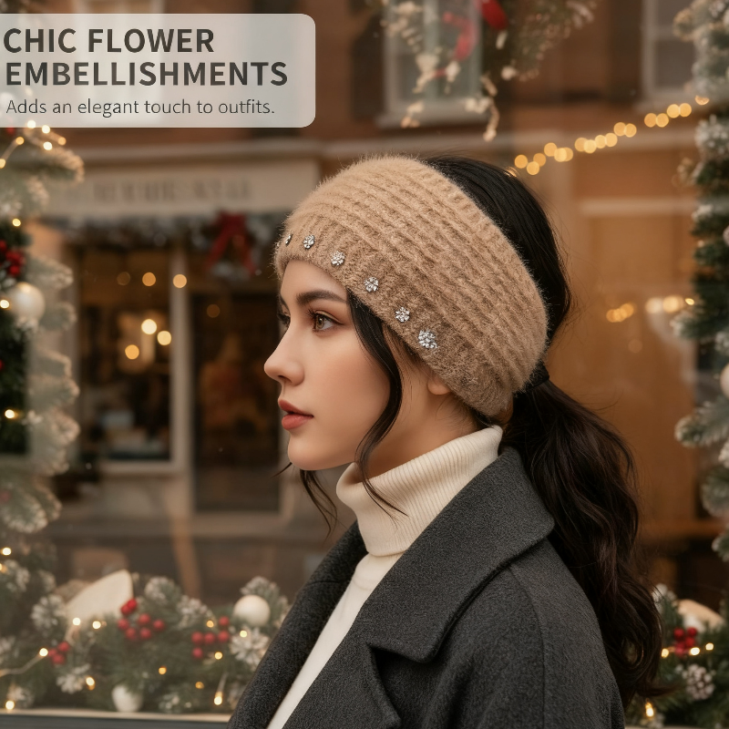 Women's Knit Headband with Flower Accents