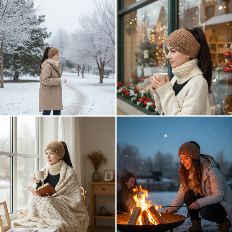 Women's Knit Headband with Flower Accents