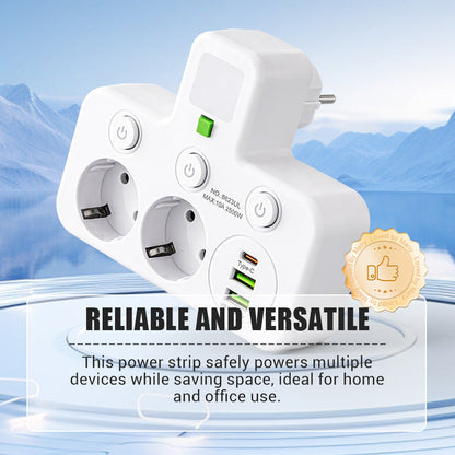 🔌💡 Power Strip with USB Ports & Night Light ⚡🔌  Surge Protector with 5 Outlets and 3 USB Charging Ports, Individual Switches for Energy Saving, Compact Travel-Friendly Design for Bedroom or Office Use