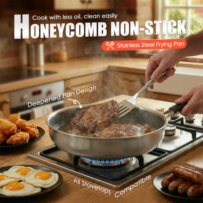 🍳🔥 Honeycomb Non-Stick Stainless Steel Frying Pan ⚡🧊 Even Heating, Oil-Free Healthy Cooking, Induction Compatible, Durable & Easy Clean for Daily Kitchen Use