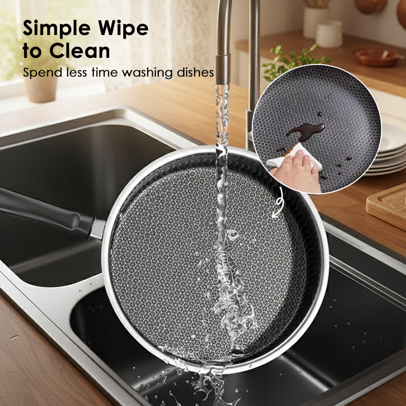🍳🔥 Honeycomb Non-Stick Stainless Steel Frying Pan ⚡🧊 Even Heating, Oil-Free Healthy Cooking, Induction Compatible, Durable & Easy Clean for Daily Kitchen Use