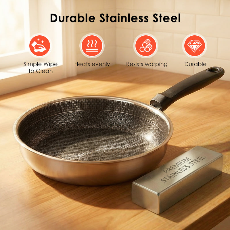 🍳🔥 Honeycomb Non-Stick Stainless Steel Frying Pan ⚡🧊 Even Heating, Oil-Free Healthy Cooking, Induction Compatible, Durable & Easy Clean for Daily Kitchen Use