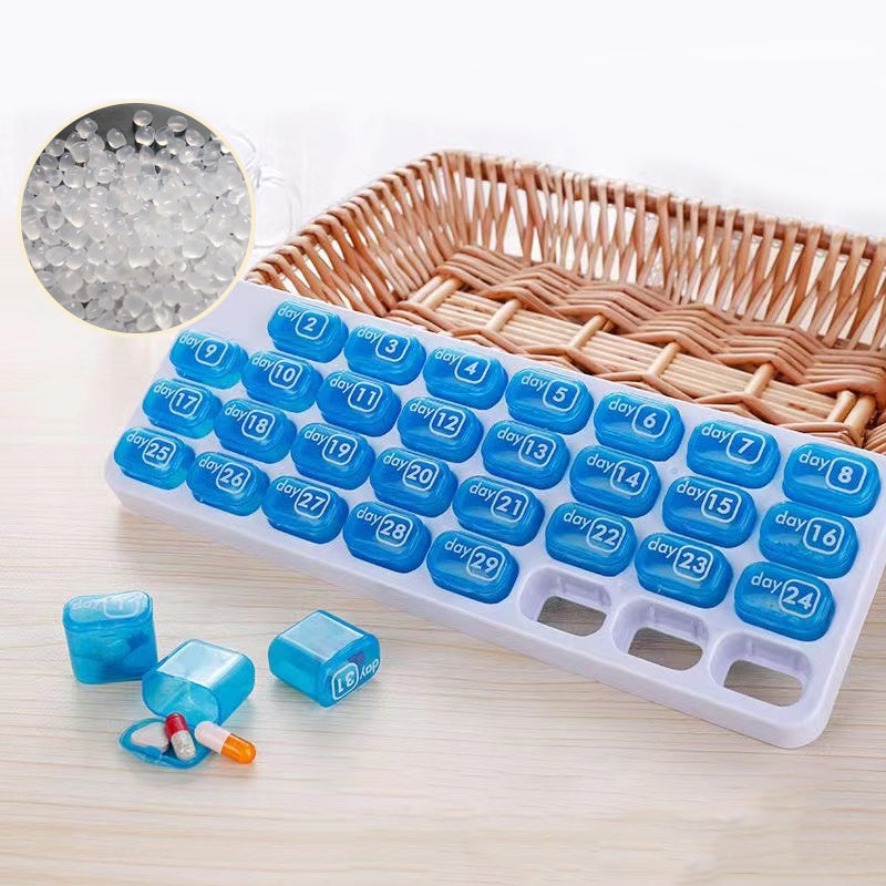 💊📅 Daily 31-Day Pill Organizer Travel Case – 🔒📦 4-Week Medication Box with Compartments & Labels, Ideal for Weekly Planning, Vacations & Seniors, Compact Storage