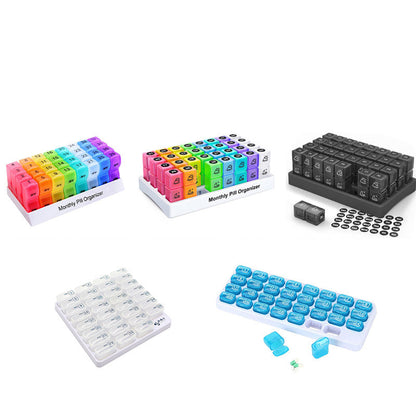 💊📅 Daily 31-Day Pill Organizer Travel Case – 🔒📦 4-Week Medication Box with Compartments & Labels, Ideal for Weekly Planning, Vacations & Seniors, Compact Storage