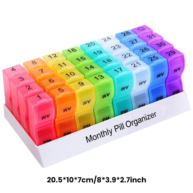 💊📅 Daily 31-Day Pill Organizer Travel Case – 🔒📦 4-Week Medication Box with Compartments & Labels, Ideal for Weekly Planning, Vacations & Seniors, Compact Storage