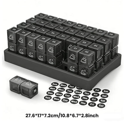 💊📅 Daily 31-Day Pill Organizer Travel Case – 🔒📦 4-Week Medication Box with Compartments & Labels, Ideal for Weekly Planning, Vacations & Seniors, Compact Storage