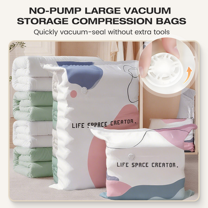 🔥💨 50% OFF! 🧳 No-Pump Vacuum Storage Bags – 3 Second Compression, 80% Space Saved, Air Valve Design – PA+PE Anti-Mould & Moisture Proof – for Clothes, Bedding, Travel – Extra Large Sizes