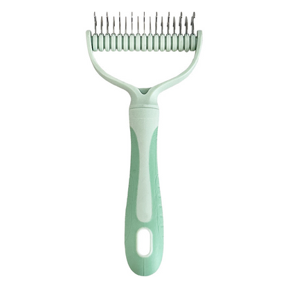 🥳2026 HOT SALE🥳💞50K+ SOLD!🐕💨50% OFF! Dual-Sided Pet Grooming Rake – 9-tooth for mats, 17-tooth for shedding. Skin-safe rounded teeth, ergonomic grip. Less mess, more cuddles. ✨🧡