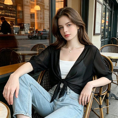 ⏳TIME-LIMITED SPECIAL ONLY $18.99!⏰👚 60% OFF NOW! ⏳ Women's Chiffon Tie-Front Top – Summer layering essential – Lightweight, breathable & perfect for beach or brunch 🌸