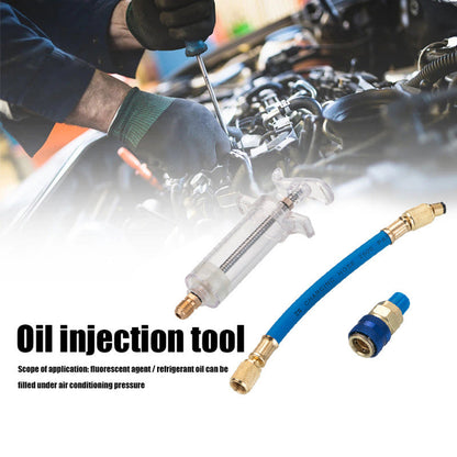 🔧 LIMITED-TIME 50% OFF! 💥 Precision AC Oil Dye Injector – Brass Construction, High Pressure Hose, Clear Barrel ✨