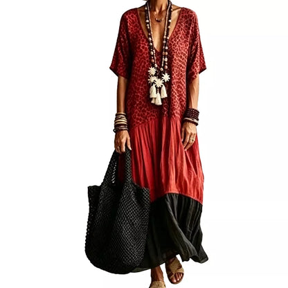 👗 LIMITED-TIME 50% OFF! ✨ Bohemian Leopard Maxi Dress – V-Neck, Tiered, Flowy Resort Style 🌴