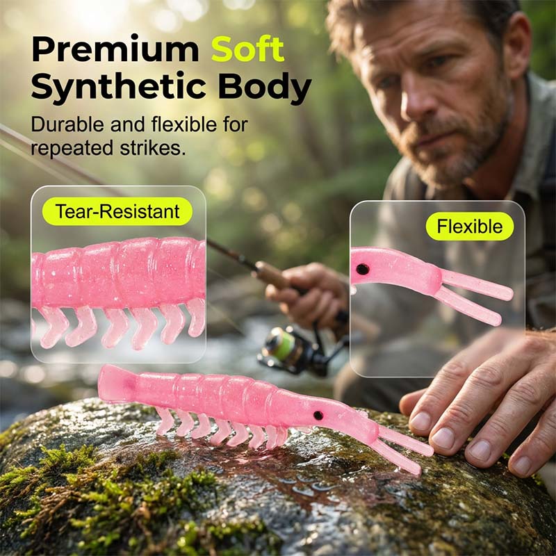 50PCS Lifelike Shrimp Lures Set with Hooks