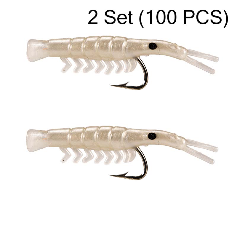 50PCS Lifelike Shrimp Lures Set with Hooks