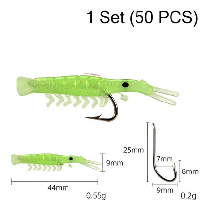 50PCS Lifelike Shrimp Lures Set with Hooks