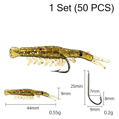 50PCS Lifelike Shrimp Lures Set with Hooks