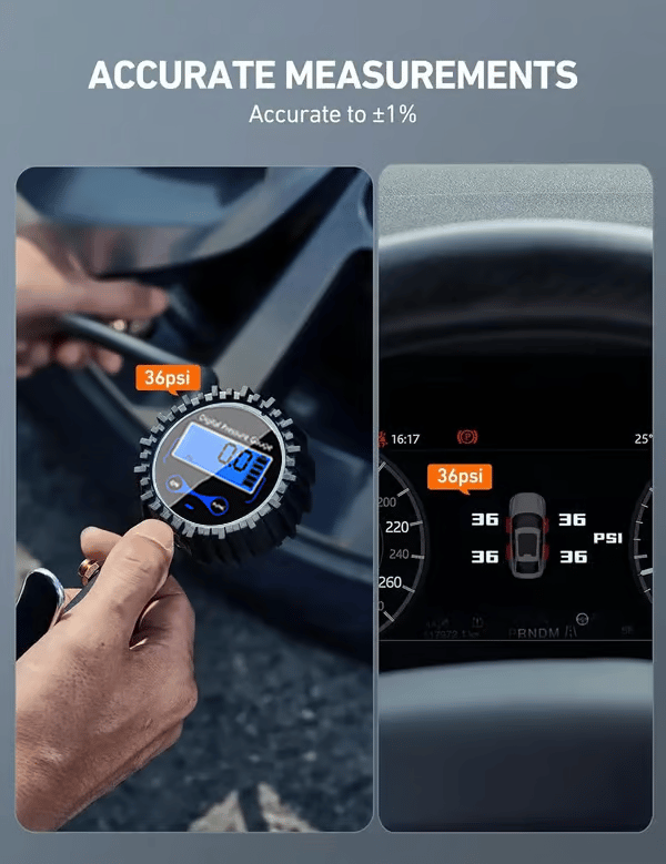✨50% OFF🔧 Digital Tyre Pressure Gauge & Inflator: ±1% Accuracy, 4 Units, Brass & Steel