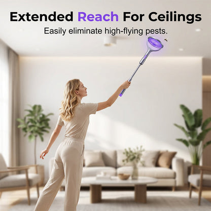 🥳2026 HOT SALE🥳💞50K+ SOLD!🛡️💤 50% OFF! Rechargeable Bug Zapper – Triple‑layer safety mesh, extendable handle, rotates for wall & corner strikes. Pest‑free sleep, worry‑free safety! 🌟💚