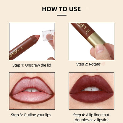 💄 Long-Lasting Matte Lip Crayon for Women – 2-in-1 Liner & Lipstick – Hydrating, Non-Drying & Precision Triangular Tip – 6 Colors ✨