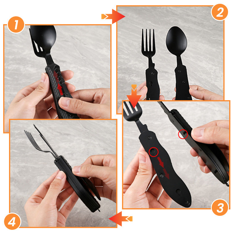 🍴Must-have for outdoor trips 🥄4-In-1 Outdoor Folding Multifunctional Tableware