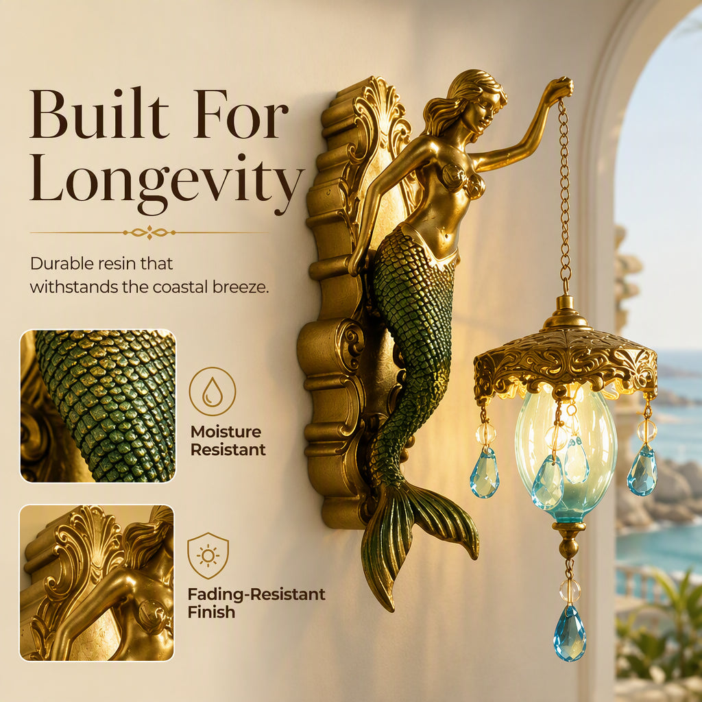 Hand-Painted Mermaid Wall Sconce – Nautical & Artisan Design