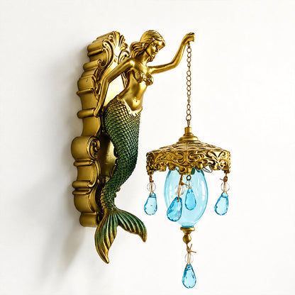 Hand-Painted Mermaid Wall Sconce – Nautical & Artisan Design