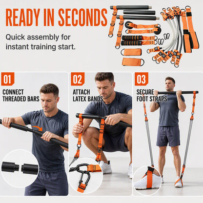 🔥Limited Time 50% Off！💪Essential for fitness enthusiasts！🧘🏻‍♀️Do Pilates training at home！🏋️‍♀️Portable Pilates Bar Kit with 6 Resistance Bands