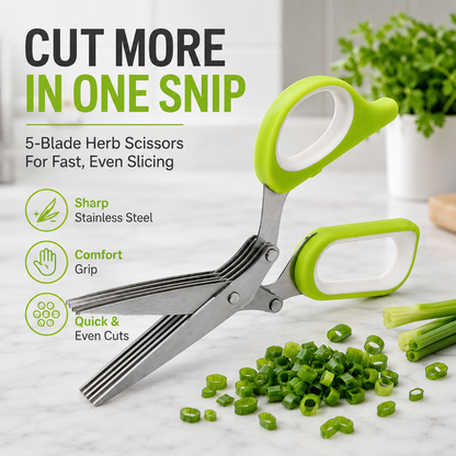 🌿 5-Blade Herb Scissors – Fast Kitchen Chopper For Fresh Herbs & Seasonings