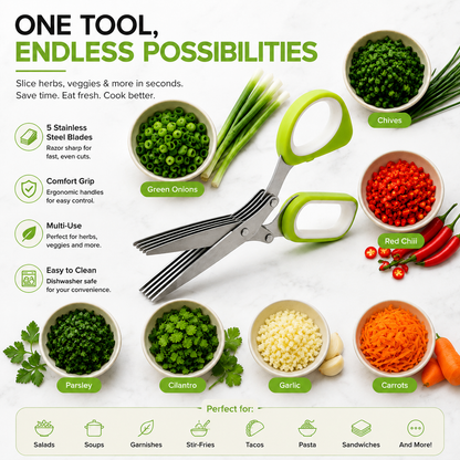 🌿 5-Blade Herb Scissors – Fast Kitchen Chopper For Fresh Herbs & Seasonings