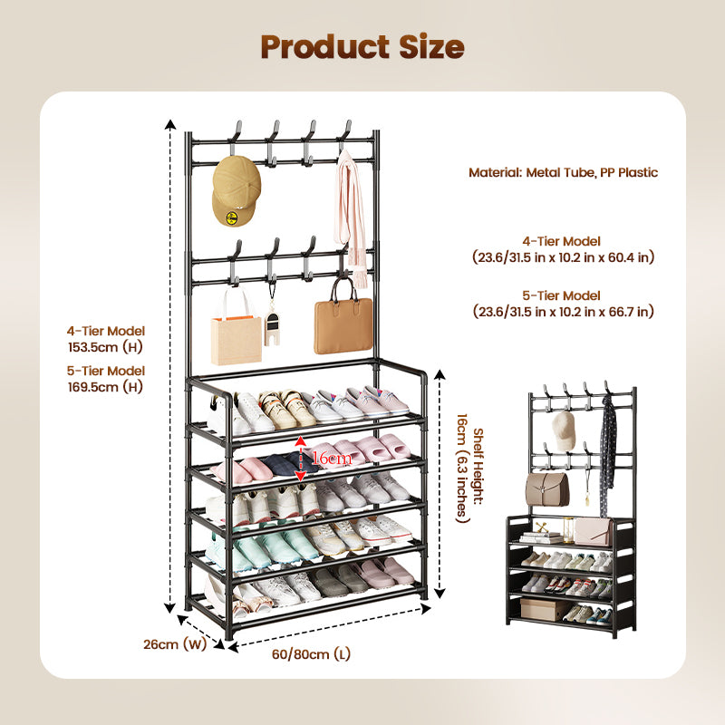 ⏳Time-Limited Special⏰ 3-in-1 Entryway Coat Rack and Shoe Storage Organizer, 4 or 5 Tiers