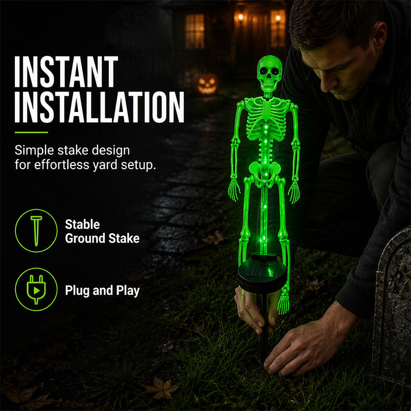 👻50% Off For Halloween! 💀Best Decorations For Spooky Ghost Vibes!🎃💡 Solar Skeleton Stake Lights – Glow In The Dark, Solar Powered, Easy To Install. Ideal For Haunted Yard, Porch & Walkway! 👻🪦✅