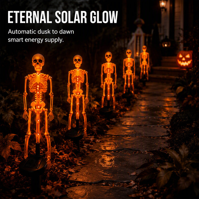 👻50% Off For Halloween! 💀Best Decorations For Spooky Ghost Vibes!🎃💡 Solar Skeleton Stake Lights – Glow In The Dark, Solar Powered, Easy To Install. Ideal For Haunted Yard, Porch & Walkway! 👻🪦✅