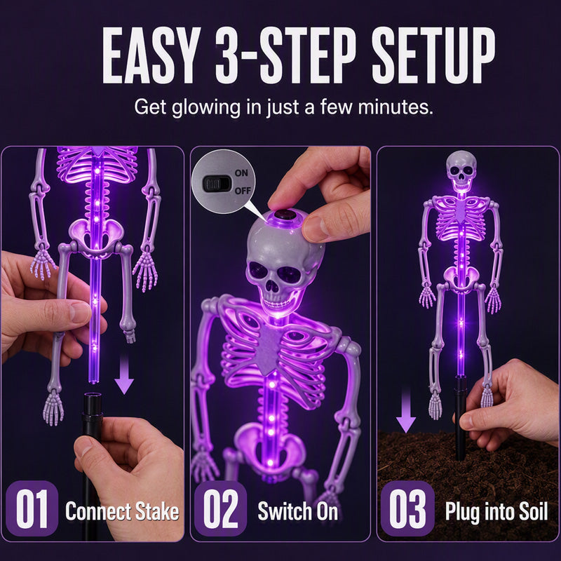 👻50% Off For Halloween! 💀Best Decorations For Spooky Ghost Vibes!🎃💡 Solar Skeleton Stake Lights – Glow In The Dark, Solar Powered, Easy To Install. Ideal For Haunted Yard, Porch & Walkway! 👻🪦✅