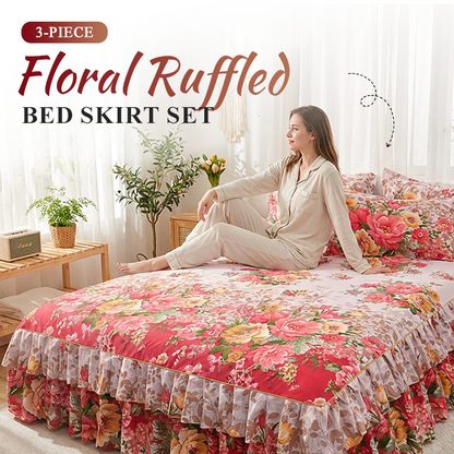 ⏳Limited-time 54% off⏰3-Piece Floral Ruffled Bed Skirt Set🌸🛏️